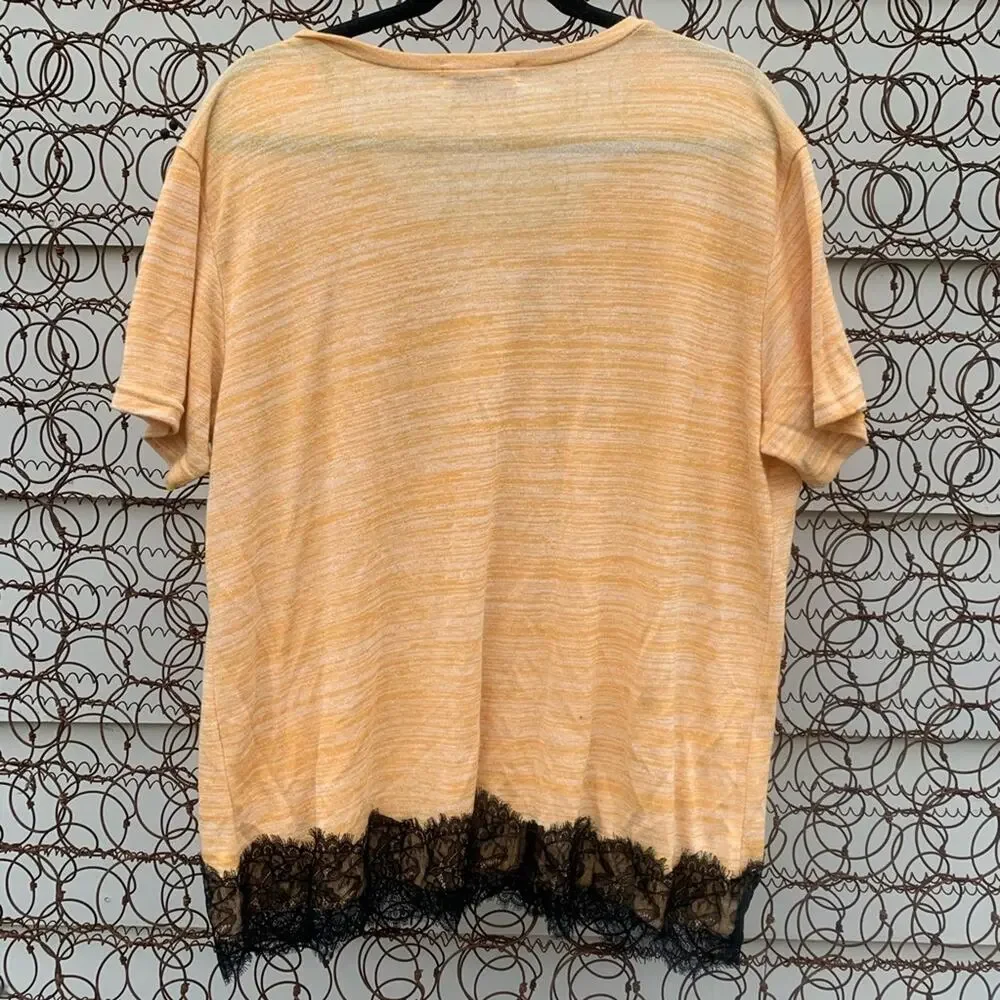 Jon & Anna orange gold T-shirt black eyelash lace 3X
